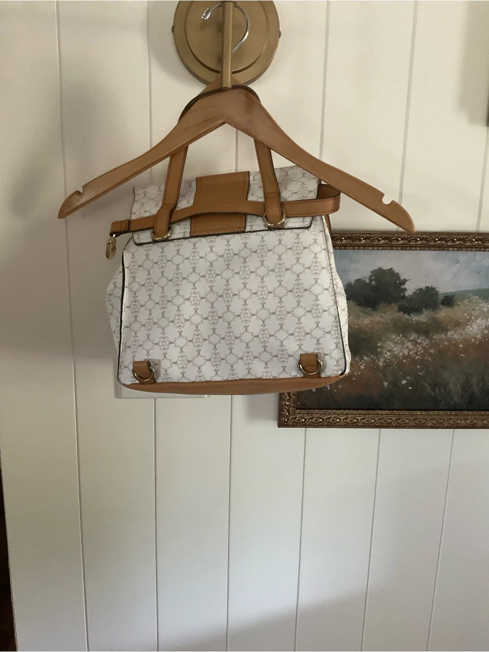 Nanette Lepore White and Tan Crossbody Satchel